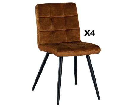 Lot de 4 chaises scandinaves tissu moutarde métal noir "Sando"