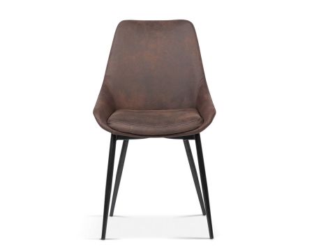 Lot de 2 chaises design métal noir et tissu microfibre brun "Malo"