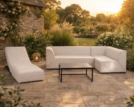 Canapé outdoor en 2 modules "Sunset Bay" tissu spécial extérieur crème