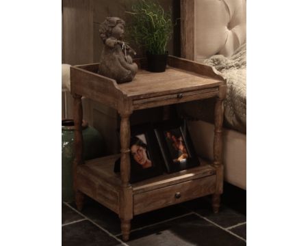 Table de chevet en chêne grisé 1 tiroir bas "Persienne"