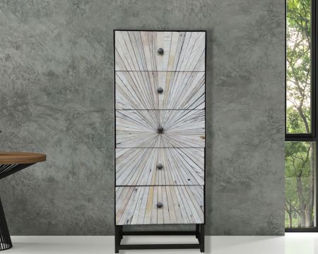 Semainier 5 tiroirs bois recyclé et métal noir "Bristlecone"