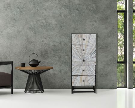 Semainier 5 tiroirs bois recyclé et métal noir "Bristlecone"