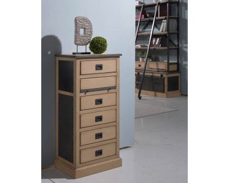 Chiffonnier-bureau indus' chic métal et chêne massif "San Francisco"