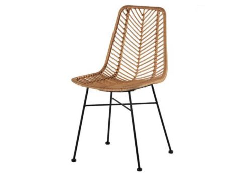 Chaise de repas en rotin et pieds métal "Coco"