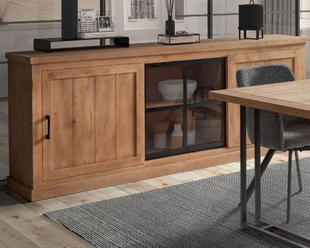 Enfilade 3 portes métal et bois massif "Deshaies" 220cm