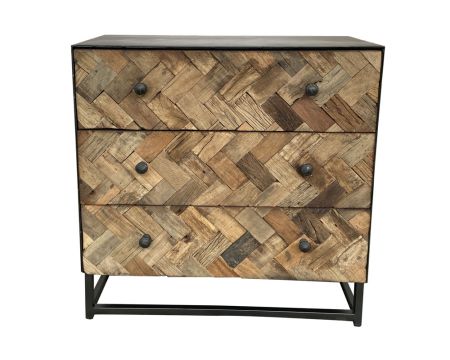 Commode 3 tiroirs manguier naturel recyclé et métal gris "Kaloupilé"