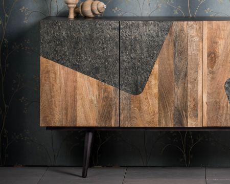 Buffet 160 cm manguier imprimé pierre "Pop Vintage"