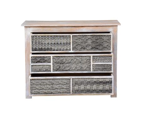 Commode en bois massif blanchi et tressage naturel "Pop Vintage"