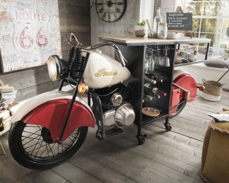 Bar moto noir et rouge "Crazy" bois massif et métal vintage