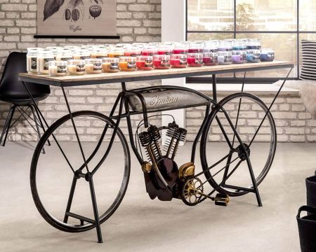 Console vélo vintage "Crazy" 180 cm métal et bois de manguier massif