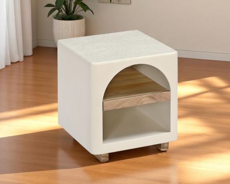 Table de chevet contemporaine en acacia et finition béton sablé "Miona"