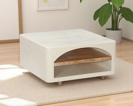 Table basse carrée design organique aspect béton sablé "Miona"