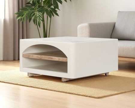 Table basse carrée design organique aspect béton sablé "Miona"