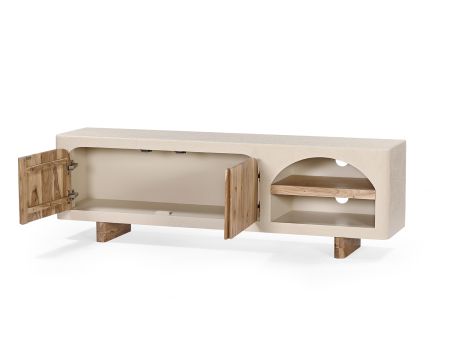 Meuble TV contemporain aspect béton sablé et acacia "Miona"