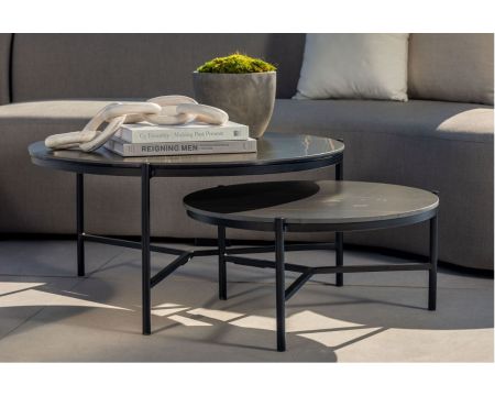 Table basse ronde en aluminium et plateau céramique noir "Lazy Beach" diamètre 62 cm