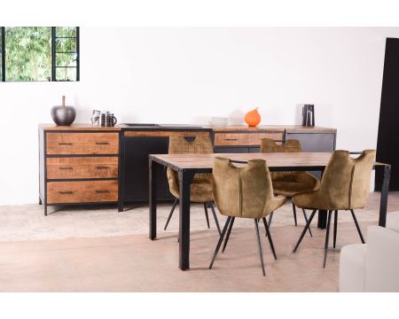 Meuble évier 1 bac style industriel métal et bois exotique massif "Atelier"