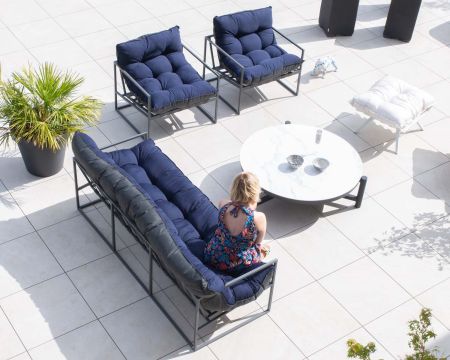 Canapé relax 3 places pour terrasse et jardin bleu et aluminium gris "Maluku Island"