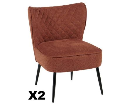 Lot de 2 fauteuils scandinaves pieds noirs tissu rouille "Deka" Casita