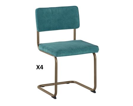 Lot de 4 chaises bleues en tissu et métal cuivré esprit pop "Caractère"