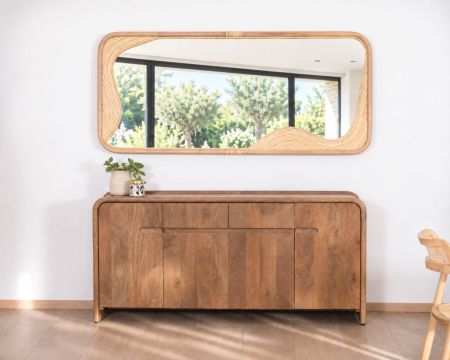 Grand miroir 180x70 cm cadre en rotin "Solira" motif et design organique