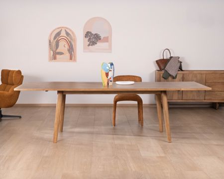 Table de repas extensible esprit rétro 180 cm en manguier massif naturel "Odely"
