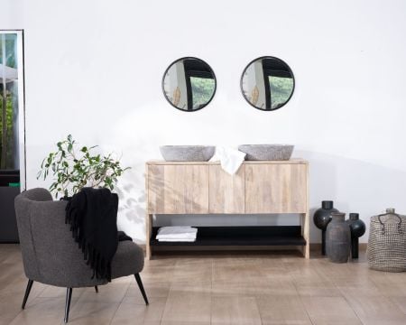 Meuble sous vasque double en bois graphique naturel et noir "Nani" 140 cm