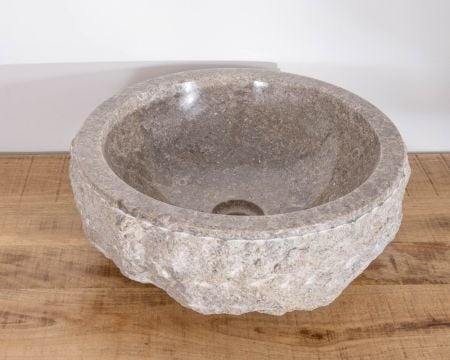 Vasque ronde en marbre gris extérieur brut et texturé "Stone" diamètre  40 cm