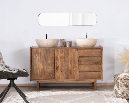 Meuble sous vasque 140 cm en manguier foncé avec portes et tiroirs "Kahiko"