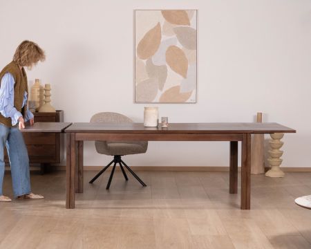 Table extensible en manguier massif teinte noyer "Sicora" 180 à  cm esprit zen