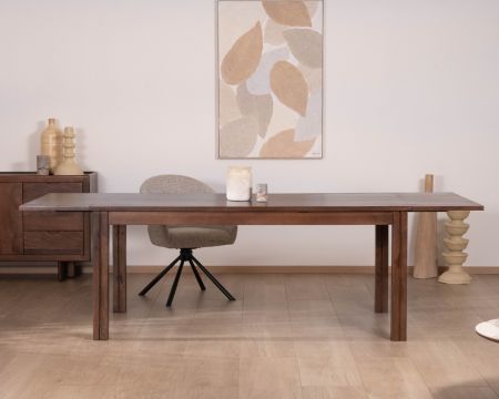 Table de repas extensible 180-260 cm en manguier massif teinte noyer "Sicora" esprit zen