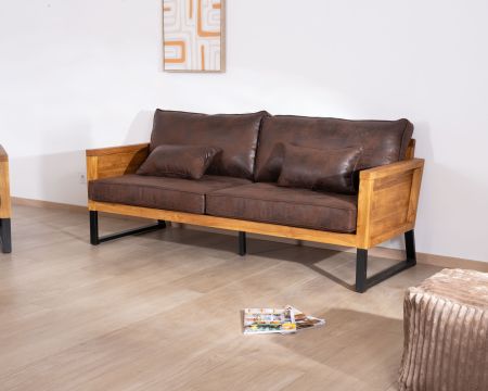 Canapé 3 personnes style club teck et tissu 192 cm "Roster"