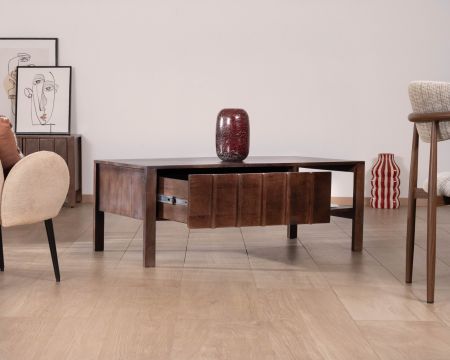 Table basse rectangulaire esprit zen en manguier teinte noyer "Sicora "