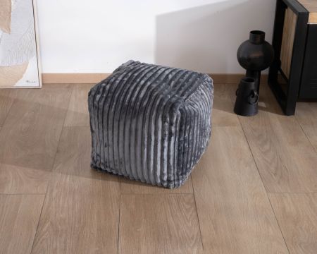 Petit pouf cubique en velours côtelé gris "Lizard"
