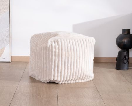 Petit pouf cubique en velours blanc "Lizard"