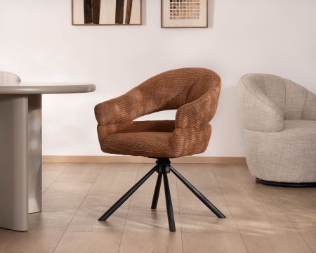 Lot de 2 chaises pivotantes en tissu tramé rouille “Movy" lignes contemporaines et enveloppantes