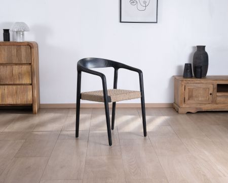 Lot de 2 chaises design en bois noir et assise jute tressée "Vogue"