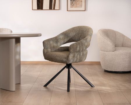 Lot de 2 chaises de repas pivotantes avec accoudoirs “Movy” en tissu vert sauge