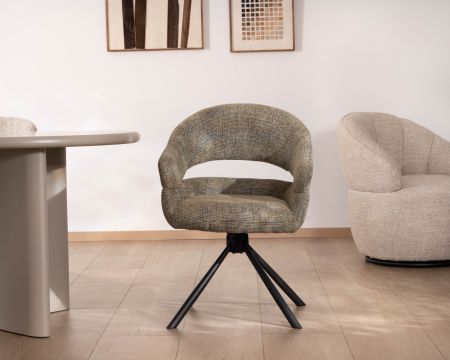 Lot de 2 chaises de repas pivotantes avec accoudoirs “Movy” en tissu vert sauge