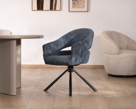 Lot de 2 chaises tournantes avec accoudoirs “Movy” en tissu tramé bleu profond