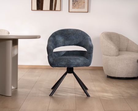 Lot de 2 chaises tournantes avec accoudoirs “Movy” en tissu tramé bleu profond