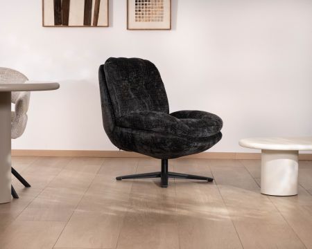 Fauteuil pivotant esprit rétro en tissu bouclettes anthracite “Panama” assise enveloppante