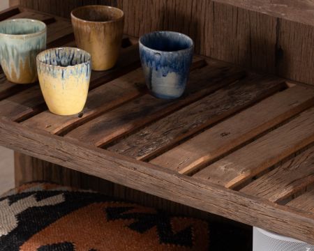  Billot de cuisine en teck recyclé et plateau marbre noir "Grana"