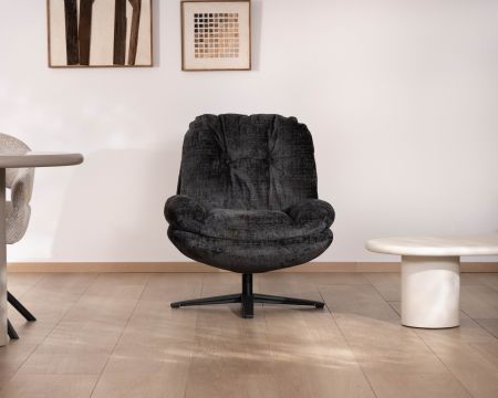 Fauteuil pivotant esprit rétro en tissu bouclettes anthracite “Panama” assise enveloppante