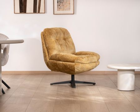 Fauteuil lounge style vintage jaune moutarde “Panama” pivotant 360° confort enveloppant