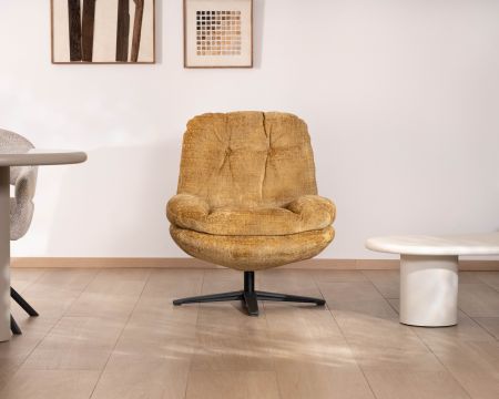 Fauteuil lounge style vintage jaune moutarde “Panama” pivotant 360° confort enveloppant