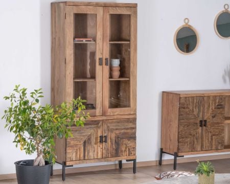 Vitrine acacia style ethnique 90cm 4 portes "Géonidum"