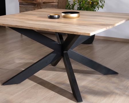 Table de repas carrée extensible style industriel manguier et métal "Haden" 140x140-220cm