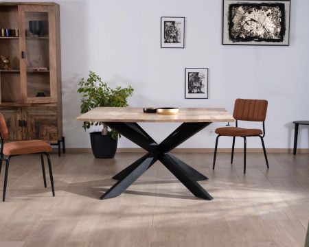 Table de repas carrée 120x120cm style industriel manguier et métal "Haden" avec extensions