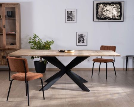 Table de repas carrée 120x120cm style industriel manguier et métal "Haden" avec extensions