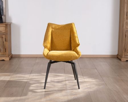Lot de 2 chaises de repas design vintage "Niko" tissu jaune moutarde